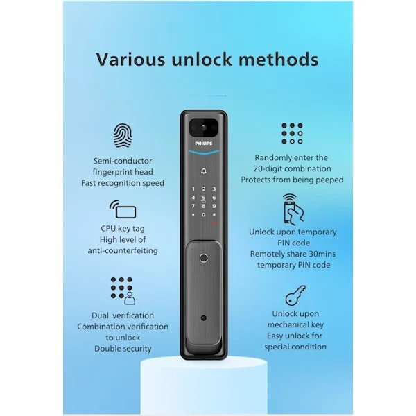 Khóa cửa thông minh vân tay cao cấp Philips Alpha-VP-5HWS camera tích hợp chuông cửa