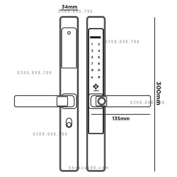 Khóa cửa vân tay cửa nhôm Hubert HBCN68